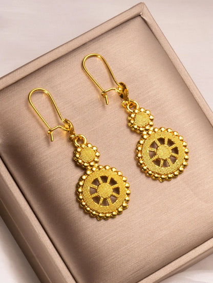 Women's 24K Gold Tassel Earrings, AU999 | "Tranquility" engraving with thread motifs, subtle professionalism for daily wear.