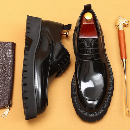 Men Oxford Brogue Genuine Leather Shoes Black Brown Classic Style Platform Lace Up Formal Shoes Wedding Office Dress Shoes Men