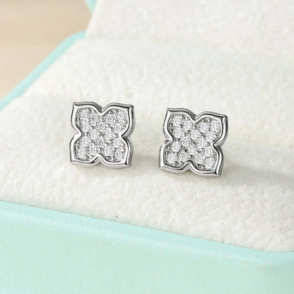 Lucky Clover Full 1mm Moissanite Stud Earrings for Women s925 Silver Plated 18k Pass Diamond Test Dainty Ear Jewelry Gift