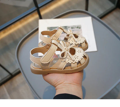Summer Baby Girls Sandals Cut-Outs Lace Princess Shoes Children Sandals Anti Slip Soft Sole Toddler Kids Beach Shoes Size 21-30