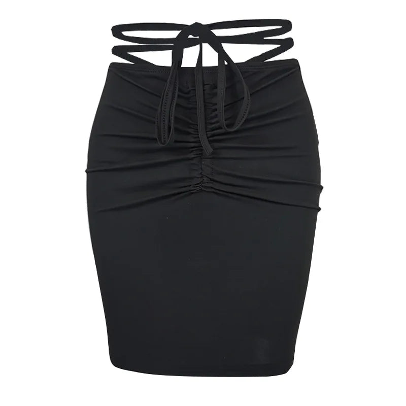 2026New Summer Women's ClothinginsHot girl high-waisted bodycon skirt European and American drawstring tie-up mini skirt