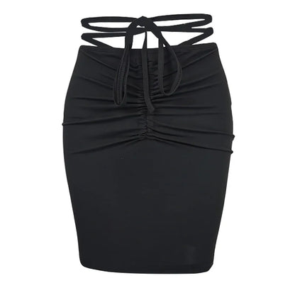 2026New Summer Women's ClothinginsHot girl high-waisted bodycon skirt European and American drawstring tie-up mini skirt