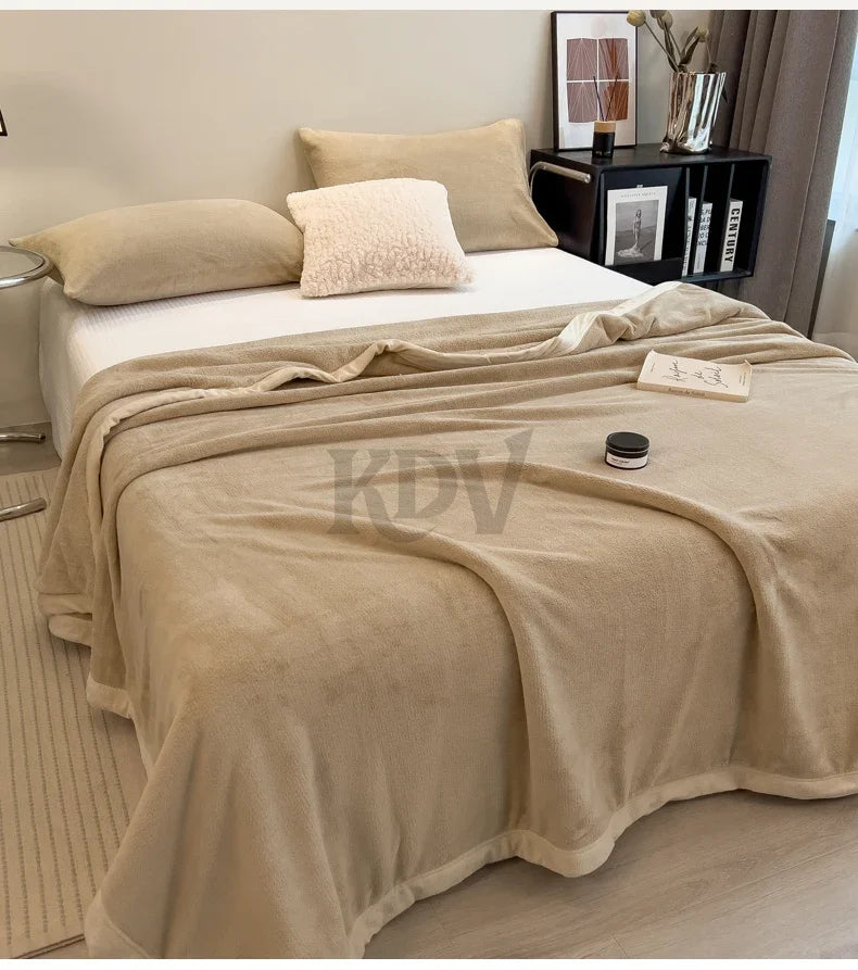 Double Layer Solid Color Milk Velvet Blanket Autumn Winter Thicken Warm Plush Blanket for Bed Sofa Single Double Thick Bed Sheet