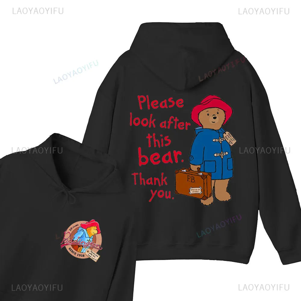 Moletom com Capuz Unissex com Estampa de Urso Paddington Fofo em Londres Novo, Moletom com Capuz Oversized, Primavera
