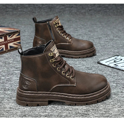 Men's boots four seasons soft-sole non-slip casual boots fashion outdoor work boots high boots classic Joker youth leather boots