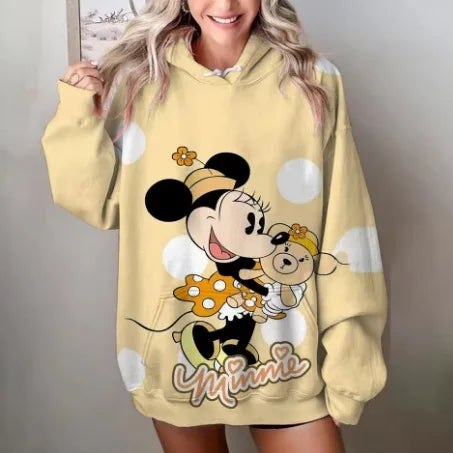 Mickey Mouse Red Hoodie Women 2025 Autumn Oversized Printed Pullover Casual Streetwear Disney Y2K Aesthetic Fashion Comfortable