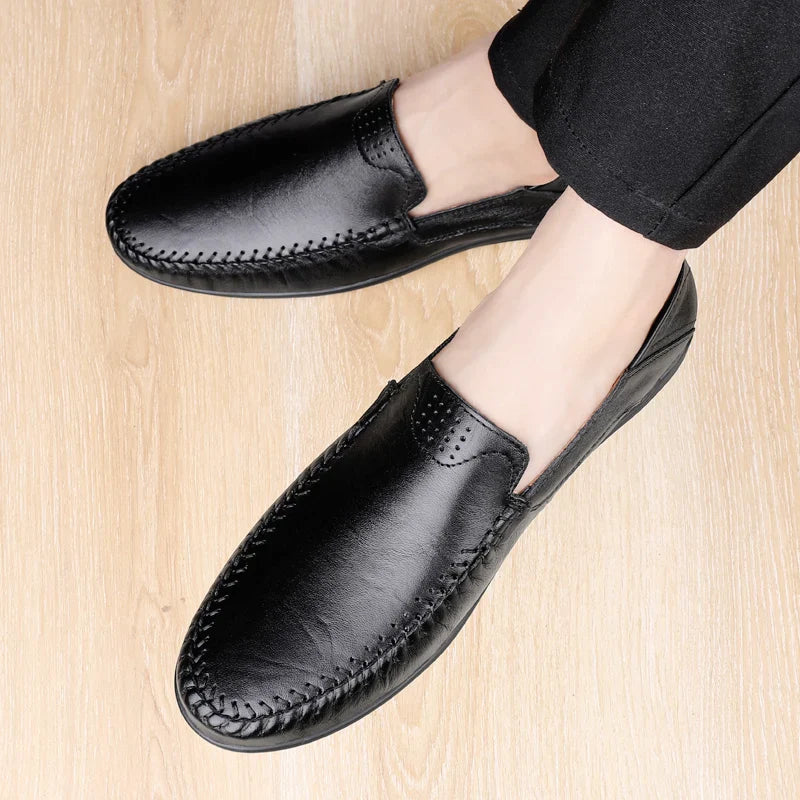 Sapatos Masculinos de Couro Genuíno Costurados Sem Deslize Loafer Feito à Mão Negócios Casamento Tamanhos Grandes Sapatos Formais Casuais para Homens