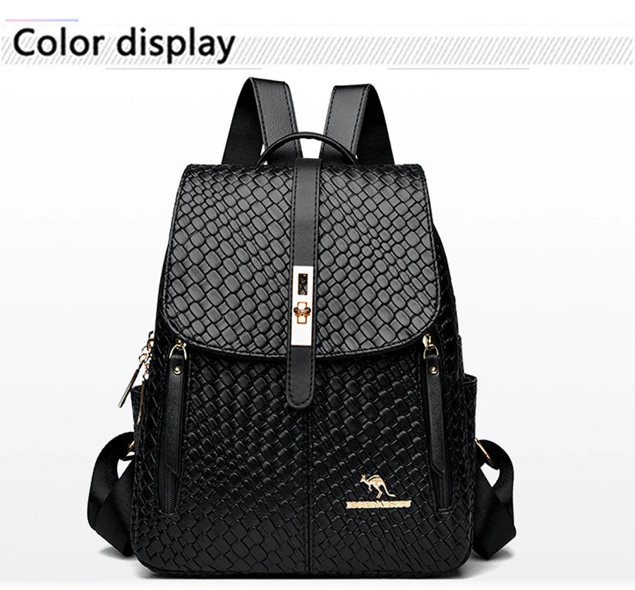 Luxury Women Leather Backpacks for Girls Sac A Dos Casual Daypack Black Vintage Backpack School Bags for Girls Mochila Rucksack