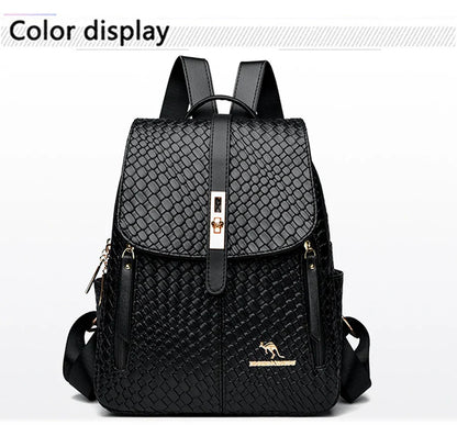 Luxury Women Leather Backpacks for Girls Sac A Dos Casual Daypack Black Vintage Backpack School Bags for Girls Mochila Rucksack