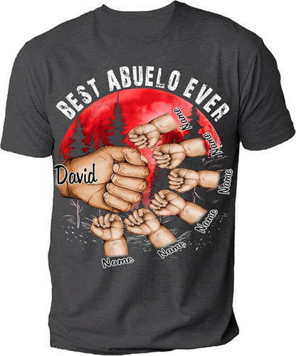 Personalize Best Grandpa Dad Ever Black Shirt - Custom Fist Bump Papa Father w Kid Name T-Shirt S-3XL
