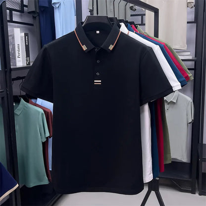 Luxury Design Men's Polo Shirt Lapel Short Sleeve T-Shirt Summer New Solid Color Simple Fashion Casual Business Office Menswear
