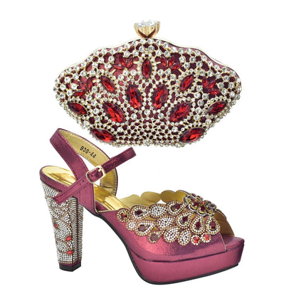Fashion Italian Shoe and Bag Set for Party In Women Afrcan Party Shoes with Bag Set with Rhinetsone Luxury Shoes Women Designers