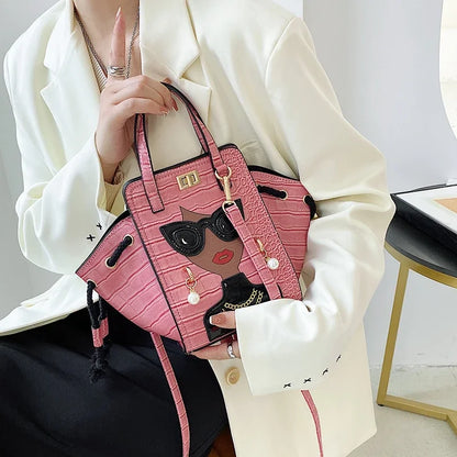 Cartoon Girl Handbag High Quality PU Leather Shoulder Bag for Women Pearl Crossbody Bag Designer Messenger Bag Female Satchel