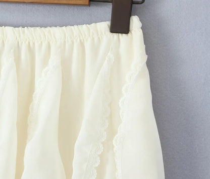 Kawaii Black Mini Skirts Women Summer 2025 Japanese Y2k Fashion Ruched Skirts Vintage Clothes Kawaii Ruffle Skirts Lace Trim