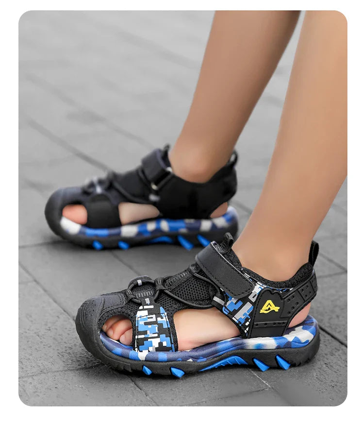 Kids Sandals Boys Breathable Anti-Slip Soft Sole Summer Beach Shoes Outdoor Lightweight Children Sandals with Adjustable Straps
