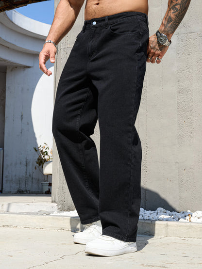 casual pants Men's solid black loose fit jeans casual wear men's trousers for spring & summer relax washed male jeans