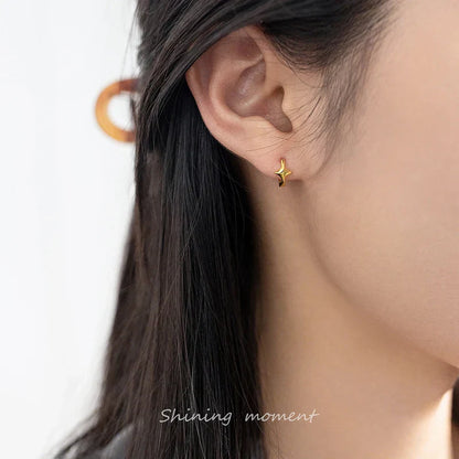 925 Sterling Silver Minimalist Glossy Star Huggies Hoop Earrings for Women Trendy Romantic Party Piercing Jewelry Gift