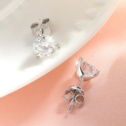 3 Claws 0.3-2CT Certified Moissanite Stud Earrings for Women Sparkling Lab Diamond Earring Sterling Silver 925 Plated 18K