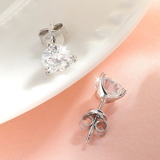 3 Claws 0.3-2CT Certified Moissanite Stud Earrings for Women Sparkling Lab Diamond Earring Sterling Silver 925 Plated 18K