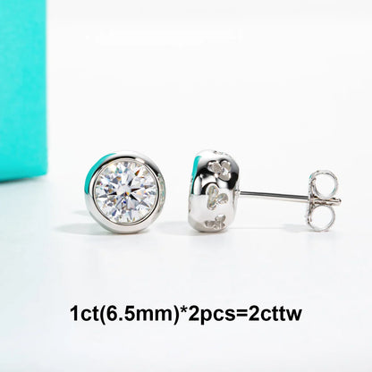 D Color Moissanite Bezel Stud Earrings 18K Gold Plated Pendant Necklace 925 Sterling Silver Jewelry Set Customs Jewelry