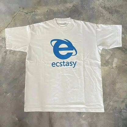 Streetwear Ecstasy New T Shirt Y2K Men's Harajuku White T-shirt Letter Pattern Printing Oversize Loose Short-sleeved Gothic Top