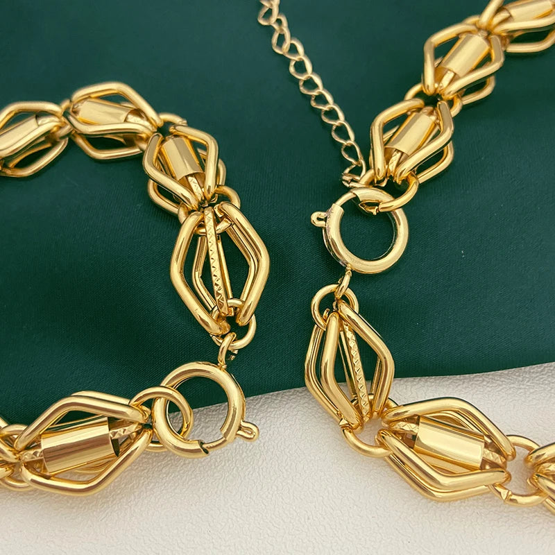 Dubai Nigeria Jewelry Set For Women Classic Design Beads Necklace Earrings Ring Bracelet 18K Gold Plated 4Pcs Set Jewelry
