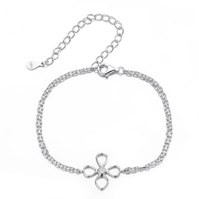 Flower Adjustable All Moissanite Bracelets for Women Girls Gift Dainty Jewelry Lab Diamond Chain Pure S925 Silver Bangle