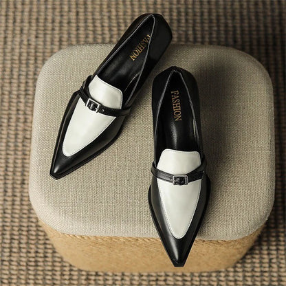 New Summer Style Fashionable Comfortable Wear-resistant Belt Buckle Thick Heel Medium Pointed Matching Women's Single Shoes