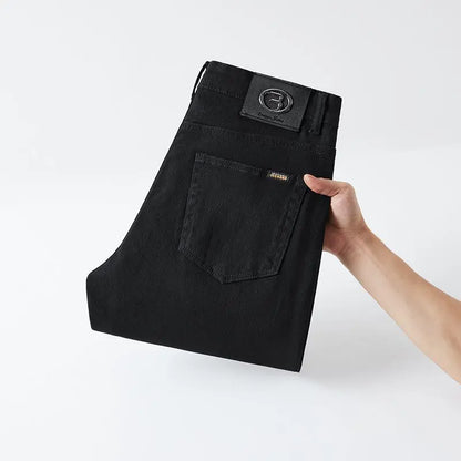 2026 Autumn Winter New Trendy Classic Jeans Male Solid Color Washed Straight Denim Pants Wide Leg Business Casual Stretchy Jeans