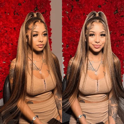Highlight Straight Human Hair Wigs Brazilian Honey Brown Colored 13x4 Lace Front Wigs Preplucked 13X6 Lace Frontal Wigs