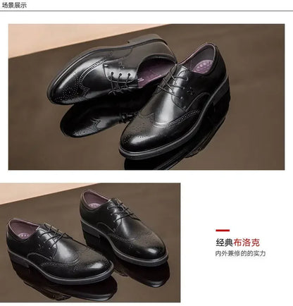 Men's Dress Brogues Elevator Shoes Platform Breathable Casual Business Luxury Genuine Leather Heightening Shoes 6 CM Taller Man