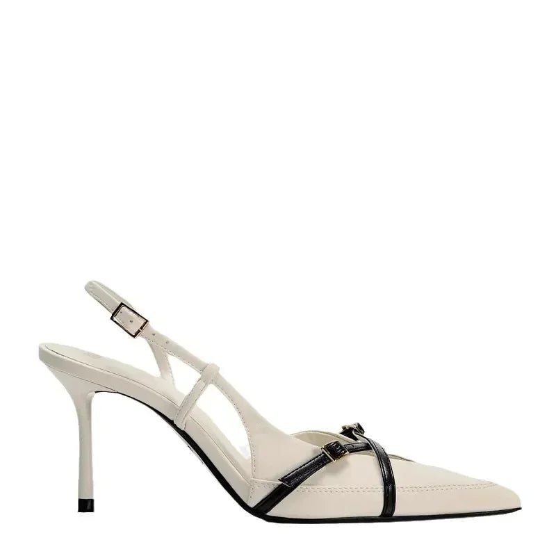 Sexy Pointy Toe Cross Buckle Strap Women Pumps Summer White Elegant Slingbacks Heels for Women Luxury Designer Heeled Sandals