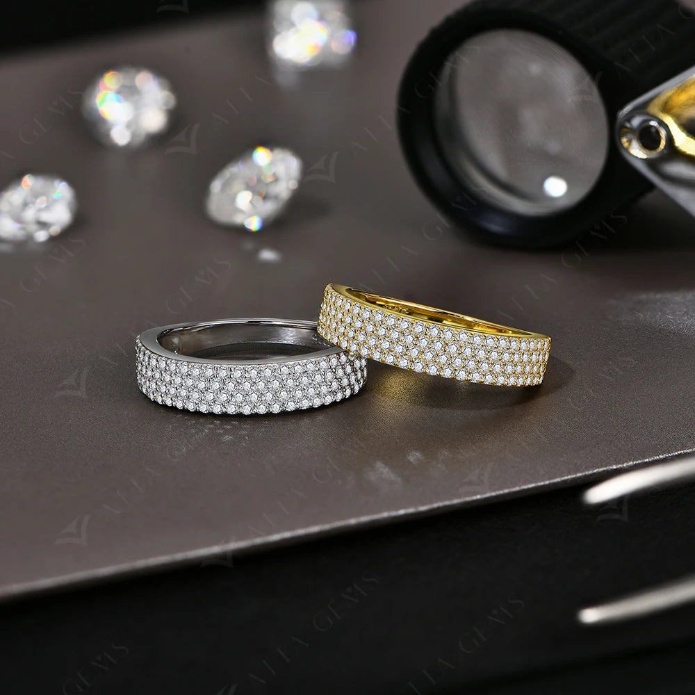 New D Color VVS1 Moissanite Rings S925 Silver 18K Gold Plated Simple Half Band Wedding Engagement Gifts for Women Men