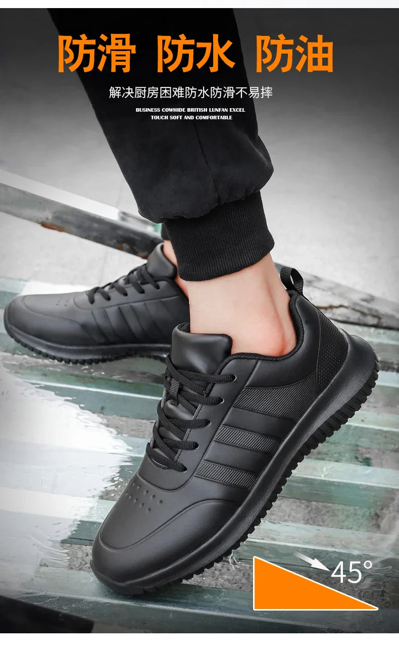 Causal Chef Shoes four Season new Lightweight Soft Sole Comfort Oil proof Men and Women's Chef Business Work Leather Shoe