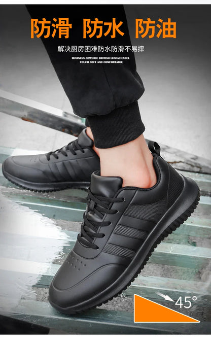 Causal Chef Shoes four Season new Lightweight Soft Sole Comfort Oil proof Men and Women's Chef Business Work Leather Shoe