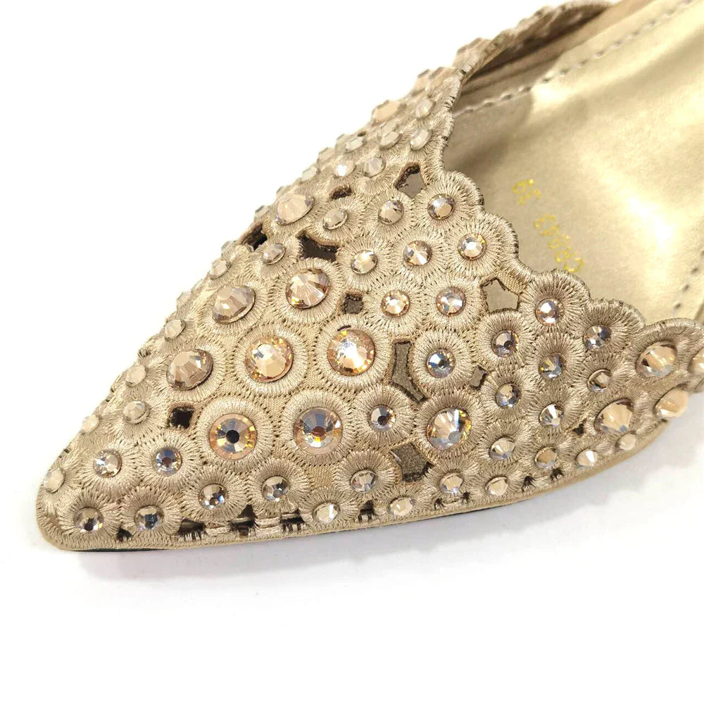 Latest High Heel Gold Color Atmospheric Luxury Pattern With Rhinestones Party Ladies Shoes And Bag Set