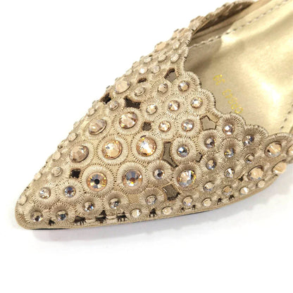 Latest High Heel Gold Color Atmospheric Luxury Pattern With Rhinestones Party Ladies Shoes And Bag Set