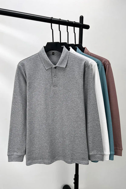 100% Cotton Polo Shirt, Four Seasons Universal  Leisure Long Sleeve, Breathable Lapels T-shirt, Perfect for Golf Sports Durable