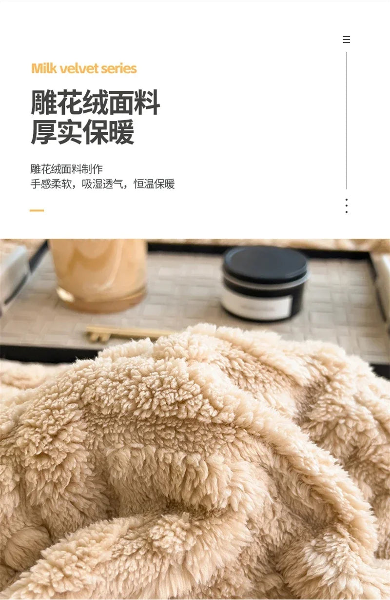 New Carved Velvet Warm Autumn Winter Blanket for Bed Soft Fluffy Sofa Blankets Warmth Cozy Coral Flannel Sofa Cover Blanket Nap