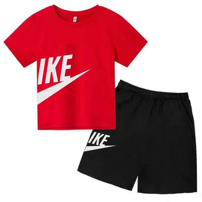 Fashion Sport 2Pcs Outfit, Printed Short Sleeve Tee and Shorts, Comfortable Summer Tracksuit for Boys Girls