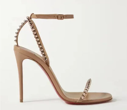 French white rivet strap versatile sexy temperament red sole super high heels open toe sandals fashion sandals round toe