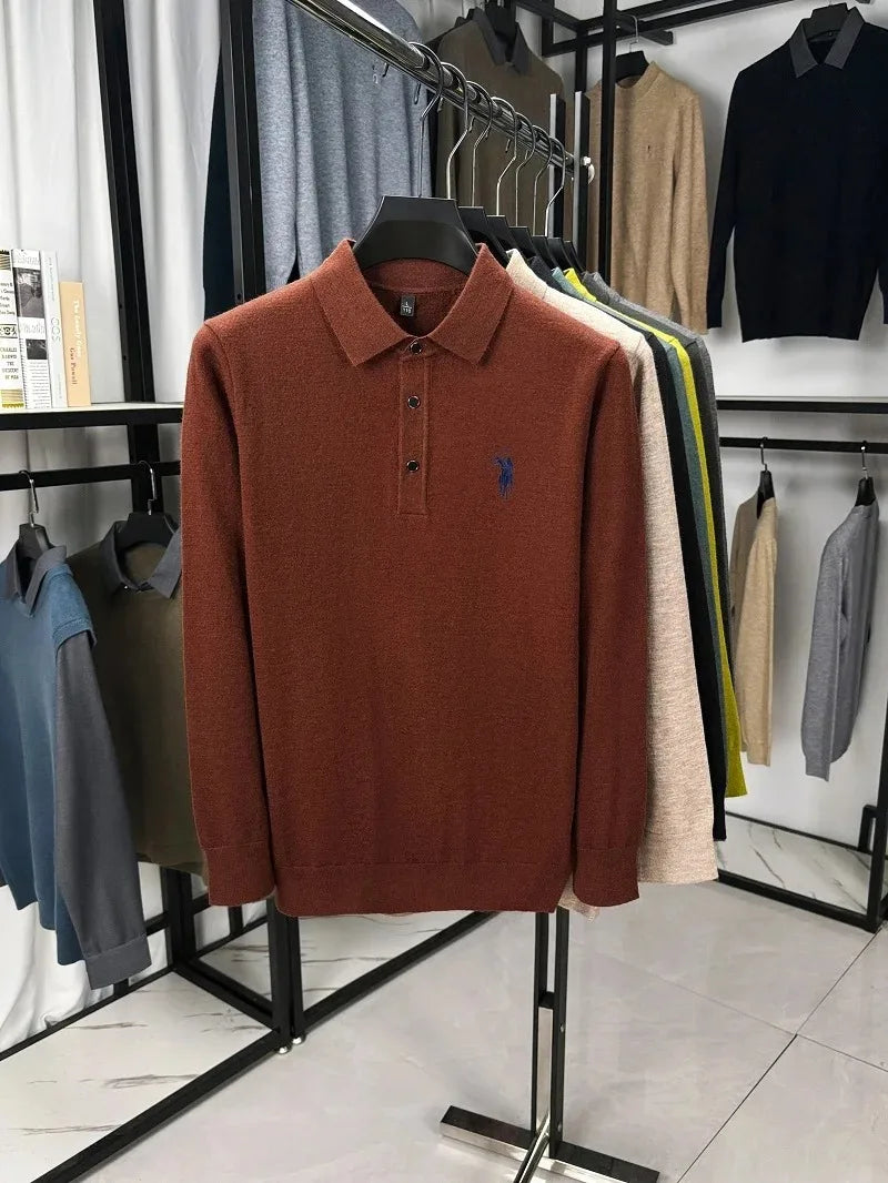 High quality luxury knitted long sleeve T-shirt men's autumn new designer brand Pony embroidery fashion Paul classic polo shirt