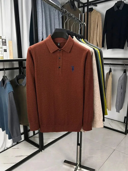 High quality luxury knitted long sleeve T-shirt men's autumn new designer brand Pony embroidery fashion Paul classic polo shirt
