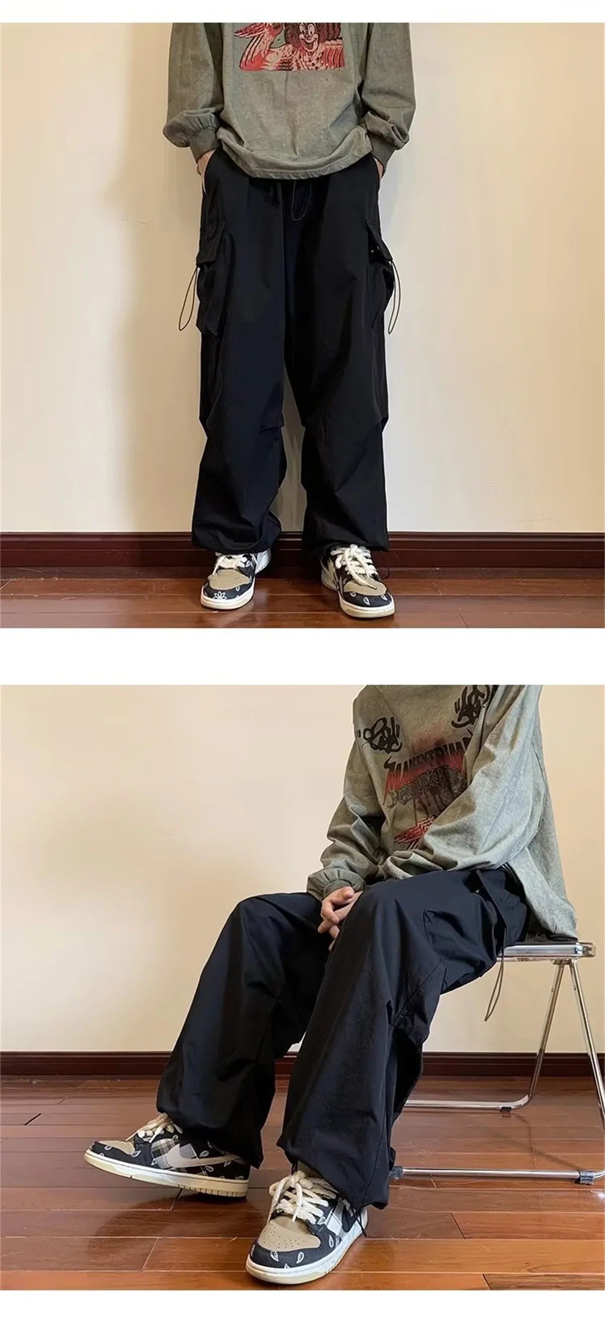 Streetwear 2025 New Spring Harem Multicolored Casual Pants Men Elastic Waist Solid Color Cargo Pants Multi Pocket Baggy Pants