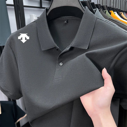 100% men's summer luxury brand polo shirt lapel geometric printing short sleeves t-shirt outdoor leisure men clothing tops