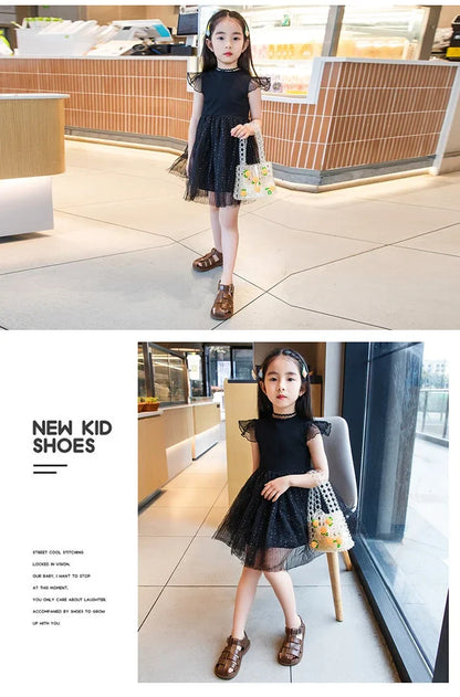 Children Hollow Out Shoes Boys Girls Roman Shoes British Style Non-slip Fashion Kids Toes Capped Shoes Peep Toe Solid Color