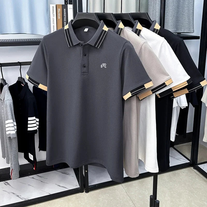 Men's Summer New Lapel Polo Shirt High Quality Casual Fashion Print Short Sleeve T-Shirt Versatile Trend Business Men's Clothing