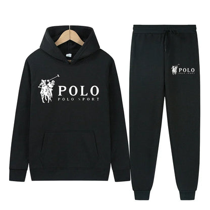 Winter and autumn fleece thickened hooded pullover sweater jacket for men, casual sports outfit, two-piece set for men