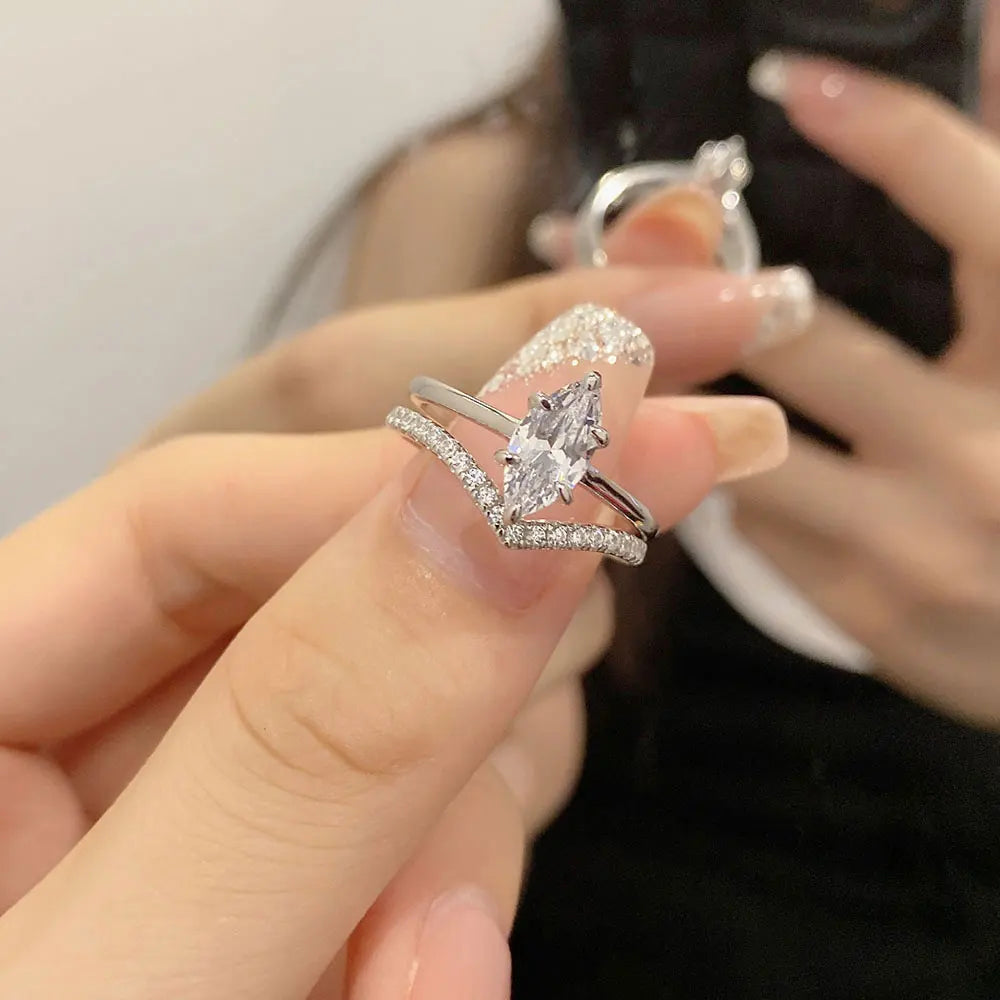 D VVS1 1ct Marquise Cut Moissanite Ring GRA s925 Sterling Silver Plated 18k Diamond Stacking Engagement Rings for Women
