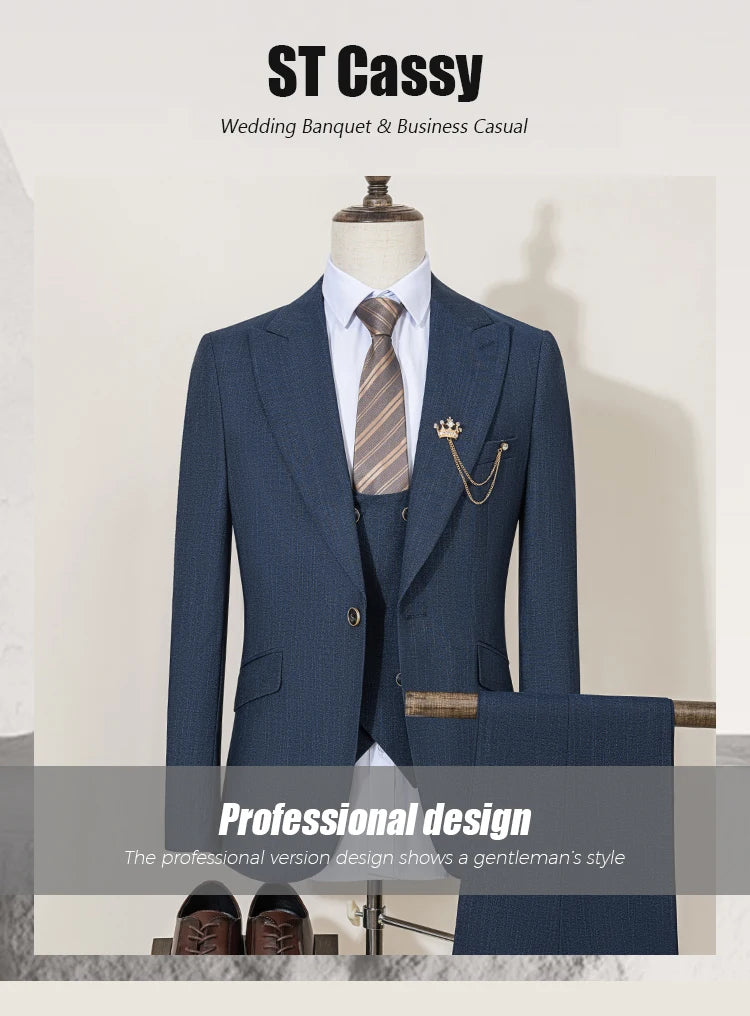 High-end Brand Formal Business Men's Suits Single Breasted Solid Color Slim Fit Suit wedding three-piece